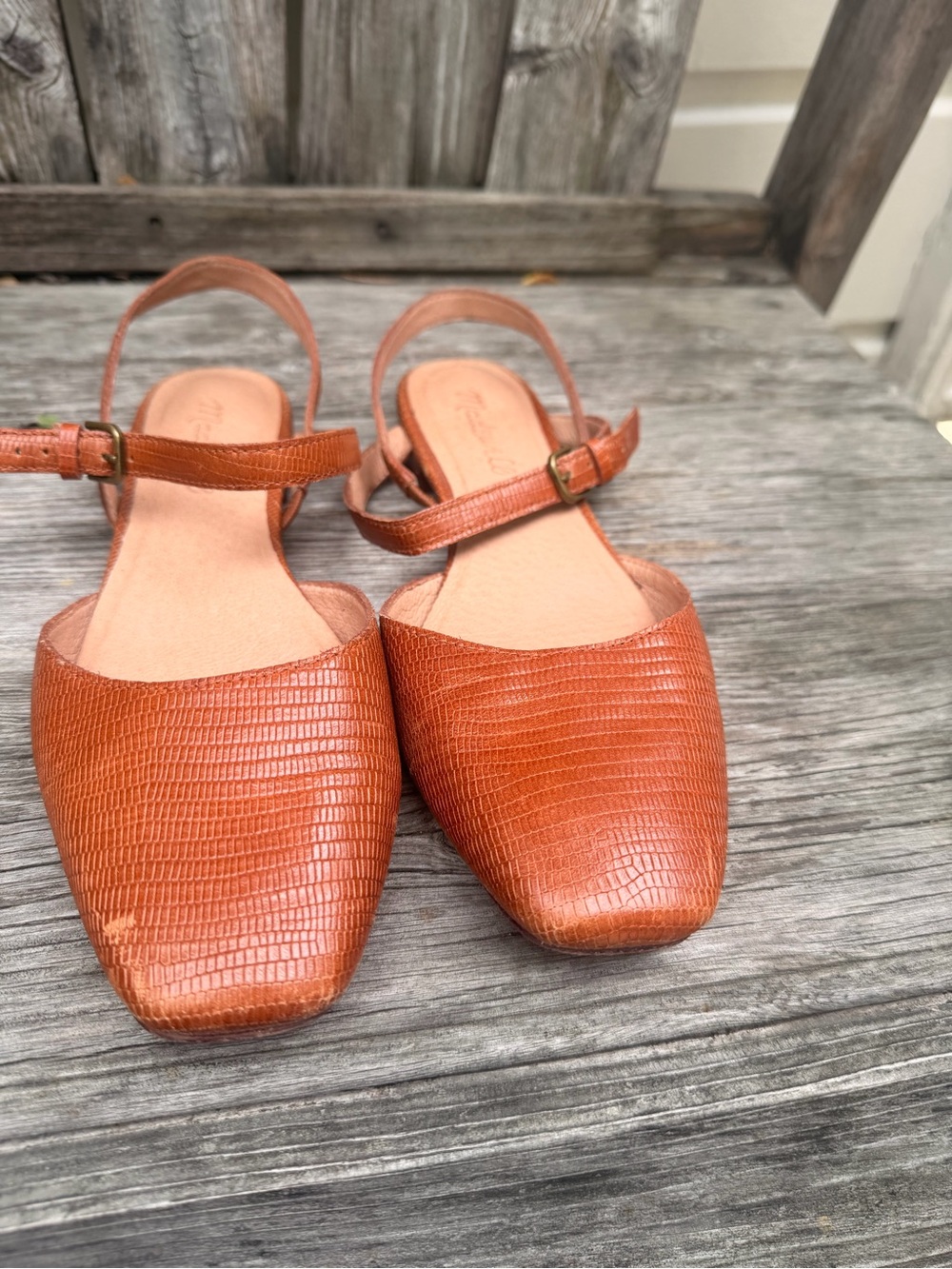 Madewell Jeanne Lizard-Embossed Slingback Flats in Cognac Brown size 7 - Picture 10 of 10